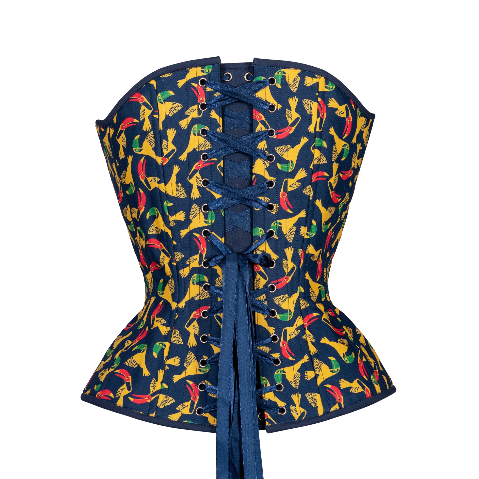 Toucans in Blue, Overbust Corset, Hourglass Silhouette, Regular