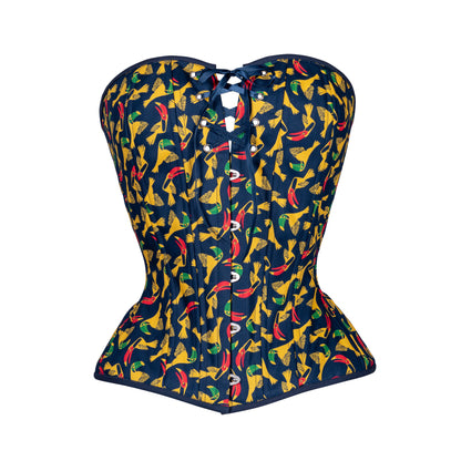 Toucans in Blue, Overbust Corset, Hourglass Silhouette, Regular