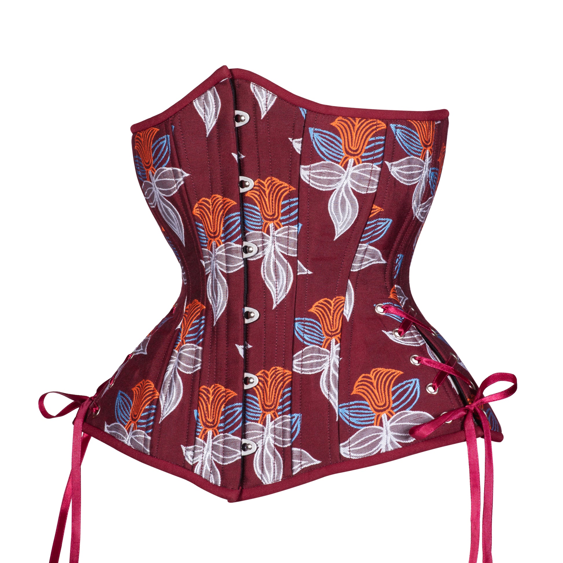 Burgundy with Flowers Corset, Hourglass Silhouette, Long – Timeless Trends