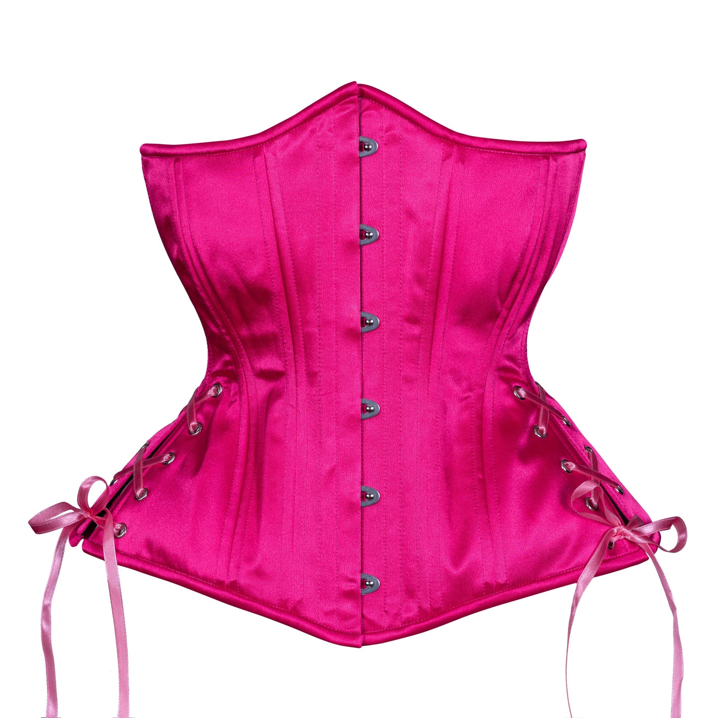 Pink Raspberry Satin Corset, Hourglass Silhouette, Long