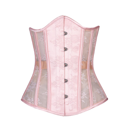 Pink Lace on Beige Mesh Corset, Slim Silhouette, Regular** PHOTO SAMPLE, ONLY SIZE 22 IS AVAILABLE