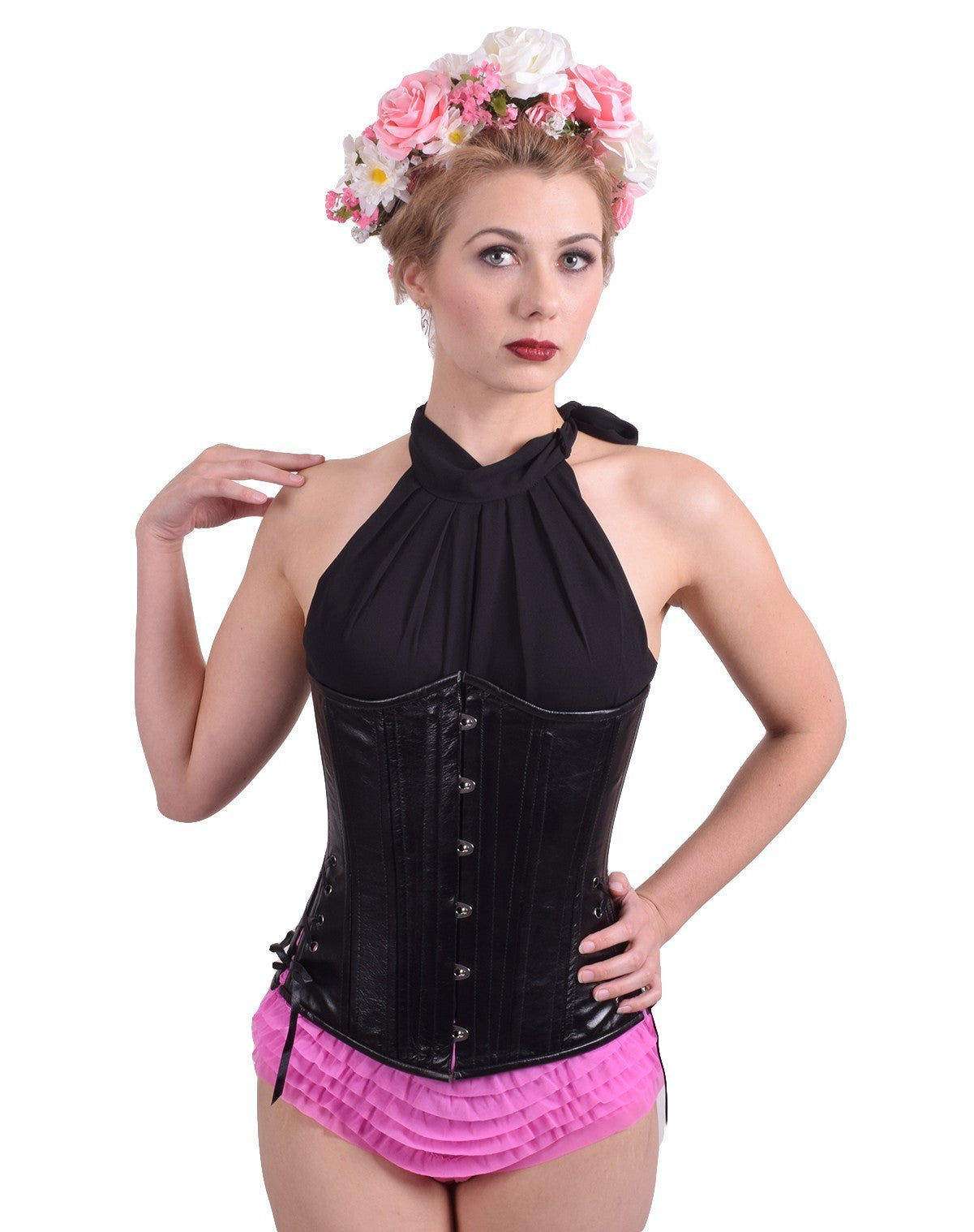 Black Leather Long Corset